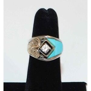 S Ray‎ .925 Jewel Turquoise Navajo Ring sz 4.5 4.9g